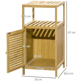 kleankin Badezimmerschrank Badschrank mit offenem Fach, Beistellschrank mit Kippschutz, Aufbewahrungsschrank für Badezimmer, Bambus, Natur, 33 x 35,5 x 67 cm