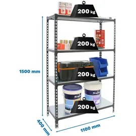 Proregal Schwerlastregal Mid Metal Shark HxBxT 150 x 110 x 40 cm Fachlast 200 kg Anthrazit-Weiß