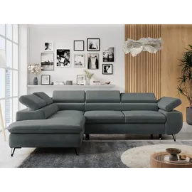 MKS Meble Ecksofa Sofa Grau, Wohnlandschaft L-Form mit Schlaffunktion und Bettkasten, Schlafsofa mit Bettkasten, Sofa mit Einstellbare Kopfstützen, Peter L ... - Dunkelgrau