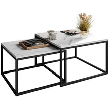 Lukmebel Yoshi LEVANTO 2-In-1 Couchtisch Set Aus Zwei Tischen Metallfuß Matt Quadratische Arbeitsplatte 60x60x40 70x70x46 Marmor Levanto mit schwarzem Gestell
