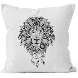 Autiga Dekokissen Kissenbezug Löwe Lion Ethno Atzekenmuster Boho Federn Traumfänger 40×40 Autiga® weiß