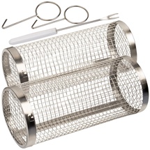 Rosenstein & Söhne 2er-Set Grillkörbe aus Edelstahl, stapelbar, inkl. Haken und Spieße