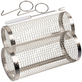 Rosenstein & Söhne 2er-Set Grillkörbe aus Edelstahl, stapelbar, inkl. Haken und Spieße