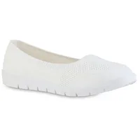 VAN HILL Damen Sportliche Ballerinas Flach Strick Bequem Schuhe 216969 Weiss 36 - 36 EU