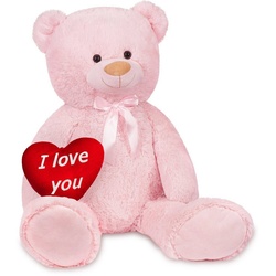BRUBAKER Kuscheltier XXL Teddybär 100 cm groß mit I Love You Herz (1-St), großer Teddy Bär, Stofftier Plüschtier rosa