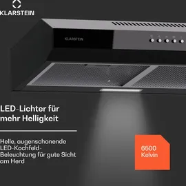 Klarstein Dunstabzugshaube 60cm, 200m3/h LED Edelstahl Acryl Schwarz
