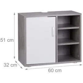 Relaxdays Waschbeckenunterschrank 3 Ablagen 60 x 51 x 32 cm Grau