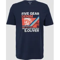 S.Oliver - Baumwoll-T-Shirt mit Frontprint, Herren, blau XL