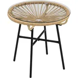 Outsunny Rattan Beistelltisch, Mit Glastischplatte Schwarz/Natur