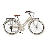 Via Veneto VV605AL Damenfahrrad Citybike 28 Zoll Beige | Fahrrad Damen Retro Cityräder City Bike | 6 Gänge, Aluminiumrahmen, Schutzblech, LED-Licht und Gepäckträger City-Bike Damen