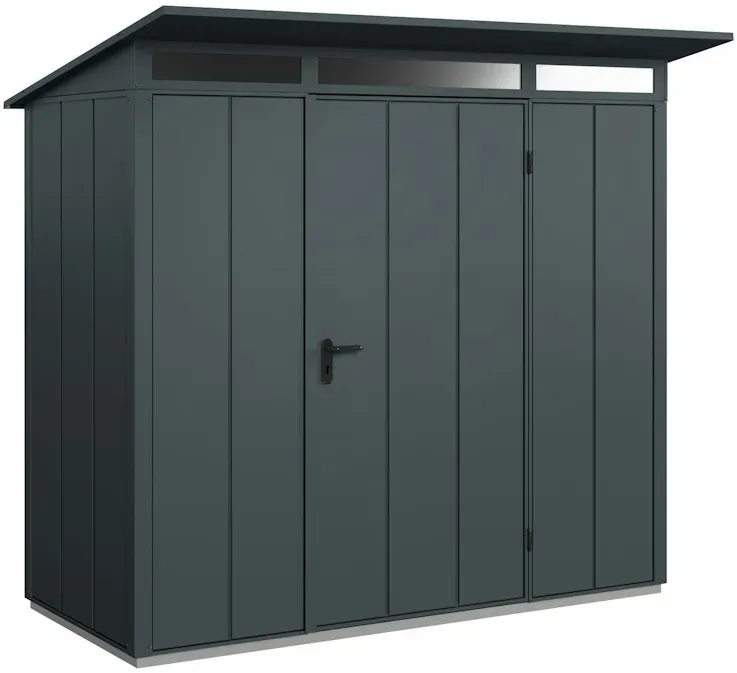 Hörmann Metall-Gerätehaus Berry mit Pultdach B 238 x T 107 cm (Typ 1), Motiv Modern (mit breiten Lamellen), Einzeltür Türanschlag rechts, Anthrazitgrau (RAL 7016)