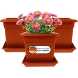 3er Set Pflanzkübel Groß Außen, Blumentopf Gross 40x40 cm, 46 Liter,, Pflanzentopf Blumentopf mit Untersetzer, Pflanzkübel Kunststoff, Blumenkübel Pflanztöpfe Blumentöpfe Made in DE, Terracotta