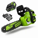Greenworks Akku-Kettensäge Elektro-Kettensage 24V Brushless CSG4450 4.0Ah Akku & Schnellladegerät, 6''/12'' Mini Kettensäge automatischer Kettenschmierung für Heimbüro grün 30 cm
