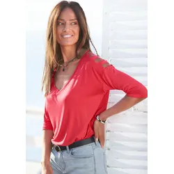 3/4-Arm-Shirt, mit Cut-outs, raffiniertes Longsleeve, schulterfrei, Gr. 36/38, korallrot, , 42281050-36