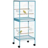 2-in-1-vogelkäfig Für Den Innenbereich Mit 4 Rollen Und Herausnehmbaren Schalen, 51,5 X 50 X 140 Cm