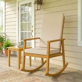 Schaukelstuhl Aus Akazienholz Schaukelsessel Mit Hoher Rückenlehne Kissen Bis 160 Kg 60 X 89 X 107 Cm Beige