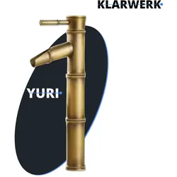 YURI | Bambus Wasserfall Wasserhahn Bad Messing Gold hohe Badarmatur | Edelstahl Armatur Für hohe Waschbecken | Japanische Mischbatterie 2 Anschlüsse