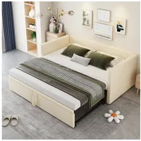 REDOM Schlafsofa Polsterbett Ausziehbares Bett Multifunktionsbett, mit Lattenrosten, Multifunktionsbett aus hautfreundlichem Samtstoff 90/180*200 cm, Ohne Matratze beige
