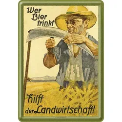 Blechpostkarte „Wer Bier trinkt hilft der Landwirtschaft“