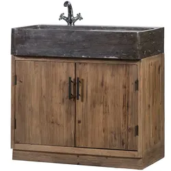 Küchenschrank aus Stein und Massivholz inklusive Aufsatzwaschbecken
