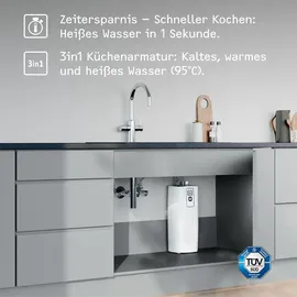 Stiebel Eltron HOT 2.6 N Premium + 3in1 c (chrom), heißes Wasser (95°C) in einer Sekunde, Set mit speziellem Wasserhahn für die Küche, TÜV geprüft