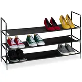 Relaxdays Schuhregal, 3 Ebenen, HBT: 58x100x28 cm, Metall Schuhablage, Stoff Ablage, Schuhgestell, schwarz/transparent