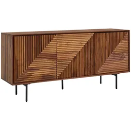 FineBuy Massivholz Design Sideboard 150cm Sheesham Kommode mit 3 Türen Retro Design Metall schwarz