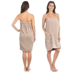 Liebenstein Kilt Premium Saunakilt Damen, Saunatuch Damen, Saunahandtuch, Handtuchkleid, mit Knöpfe und Zugband, mit 360 g/ m2 – außergewöhnlich weich und saugstark beige S/M