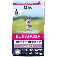 Eukanuba Welpenfutter mit Lamm für große Rassen - Trockenfutter ohne Getreide für Junior Hunde, 12 kg