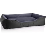 BedDog Hundebett Teddy, Hundesofa aus Cordura und Microfaser-Velours, waschbares Hundebett mit Rand, Hundekissen Vier-eckig, für drinnen, draußen, Größe XXL, schwarz-grau