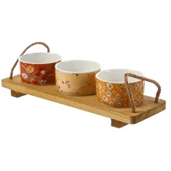 MARELIDA Tapas Set Servierset Servierplatte mit 3 Schalen Dipschalen Porzellan Fingerfood