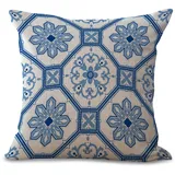 Kissenbezug 80x80 Mandala Blau Beige Kopfkissenbezug 80x80 Sanft Baumwolle Leinen sofakissen mit Reißverschluss Dauerhaft Kissenbezüge 80x80 Knitterfreie Starke Atmungsaktivität Couchkissen 1 Pcs