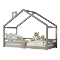 XDOVET Kinderbett mit Schornstein Rausfallschutz Robuste Lattenroste Bodenbett Hausbett 90x200cm Grau