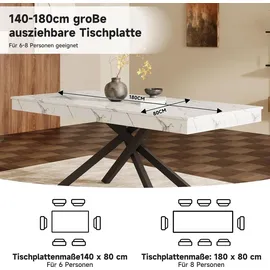 stilvora Küchentisch 180 x 76 x 80 cm weiß