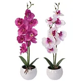 Murago - 2er Set Künstliche Orchidee im Keramik Topf ca.39cm - Kunstblumen Kunstpflanzen Orchideen Innendekoration Muttertag Lila & Weiß