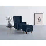 INOSIGN Ohrensessel INOSIGN "Rhada", blau (tiefblau), B:73cm H:99cm T:85cm, 100% Polyester, Sessel, Ohrensessel, mit farblich abgesetztem Keder, B/T/H: 73/85/99 cm