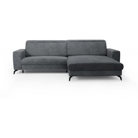 CAVADORE Ecksofa Bounce mit Cord-Bezug / L-Form-Sofa mit Schlaffunktion, Bettkasten + Kopfteilverstellung / 290 x 88-108 x 178 / Breitcord, Grau