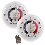 Lantelme 2 Stück Kühlschrankthermometer Set selbstklebend Temperaturanzeige + - 50°C | Gefrierschrank Kühltheke Kühlschrank Analog Thermometer | Gefrierschrankthermometer Bimetall Rund in Weiß