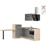 Impuls Küchen Einbauküche IKZ13509H 225 x 241 cm Beton-Optik mit E-Geräten