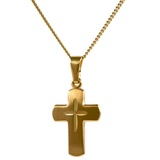 HOPLO Kreuzanhänger Anhänger Kreuz 585 Gold mit massiver Goldkette 1,1 mm, Made in Germany 38 cm