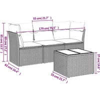 vidaXL 4-tlg. Garten-Sofagarnitur mit Kissen Grau Poly Rattan