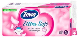 Zewa Ultra Soft Toilettenpapier, 4-lagig, Toilettentuch für den persönlichen Pflegemoment, 1 Packung = 20 Rollen à 150 Blatt