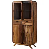 MASSIVMOEBEL24.DE Vitrine Sheesham 90x40x180 dunkelbraun lackiert MAILAND #215 | 2 Jahre Gewährleistung | mind. 14 Tage Rückgaberecht - Braun