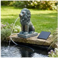 Arnusa Wasserspeier Solar Springbrunnen Löwe mit Pumpe Wasserspiel Teich 21 cm, Teichdekoration Gartenfigur Bronze-Optik grau 10 cm x 13 cm x 21 cm