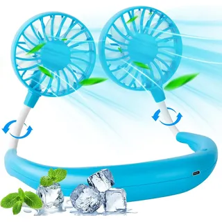 FELIXLEO Mini USB-Ventilator Nackenventilator 2000mAh USB leise tragbar Blau