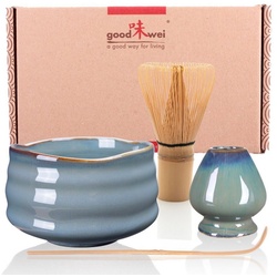 Goodwei Teeservice Matcha Teezeremonie Set „Menouseki“ mit Schale, Besen und Besenhalter (4-tlg), Keramik