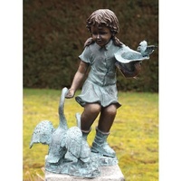 Bronzeskulpturen Skulptur Bronzefigur Mädchen mit Schwäne - Teichfigur Wasserspeier bunt