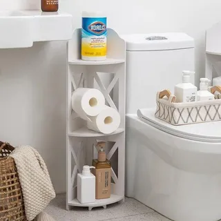 Famanu Eckregal für Wohnzimmer und Bad - Wasserdichter Organizer, Rostfreier Duschcaddy - Freistehendes Leiter-Eckregal für kleine Räume, Weiß - Silber/Weiß