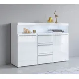 INOSIGN Sideboard »India,Breite 132cm stilvolle Anrichte mit 2Türen, 3 Schubladen«, Kommode viel Stauraum, Einlegeböden verstellbar,ohne Beleuchtung weiß