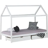 Homestyle4u Hausbett 90 x 200 cm Kiefer lackiert weiß